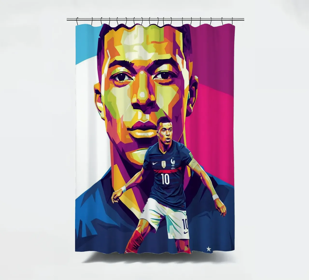 Kylian Mbappe - WPAP art style (3) Duschvorhang von Hantamrata