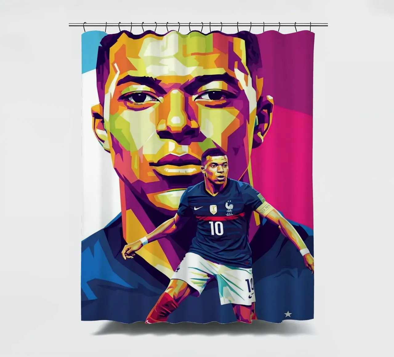 Kylian Mbappe - WPAP art style (3) Duschvorhang von Hantamrata