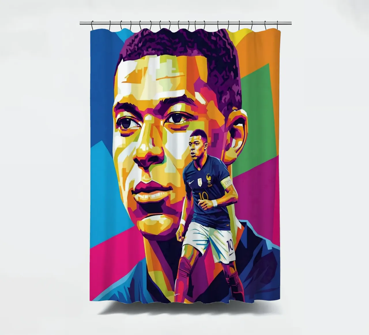 Kylian Mbappe - WPAP art style (4) Duschvorhang von Hantamrata