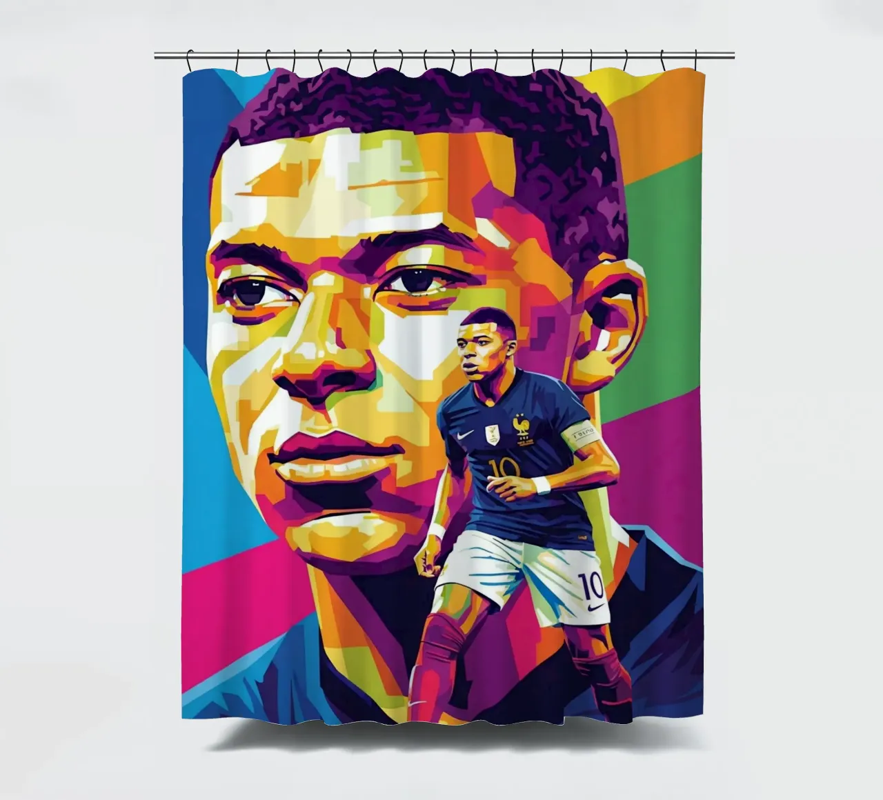 Kylian Mbappe - WPAP art style (4) Duschvorhang von Hantamrata