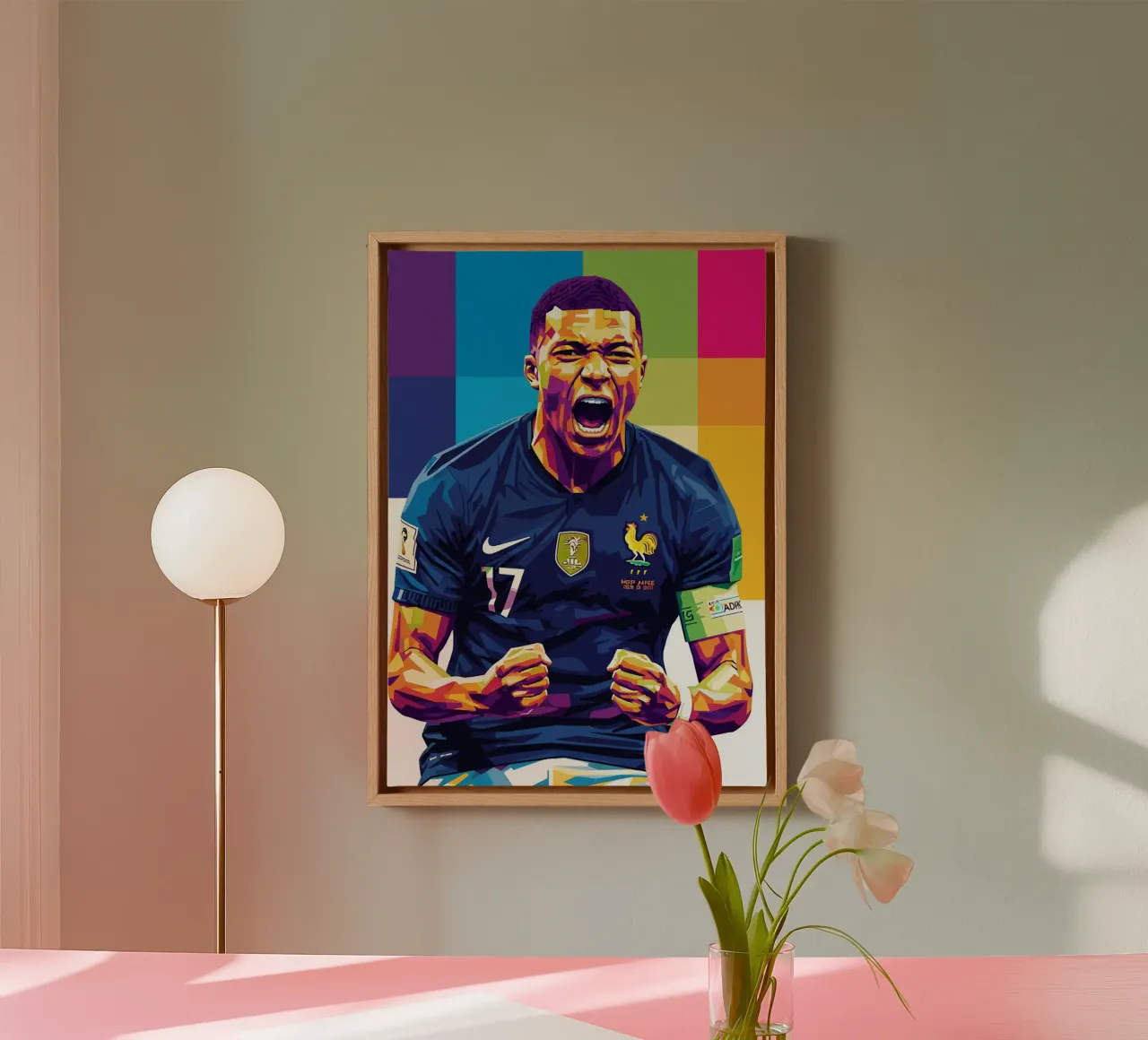 Kylian Mbappe - WPAP art style (5) Leinwand mit Schattenfugenrahmen von Hantamrata