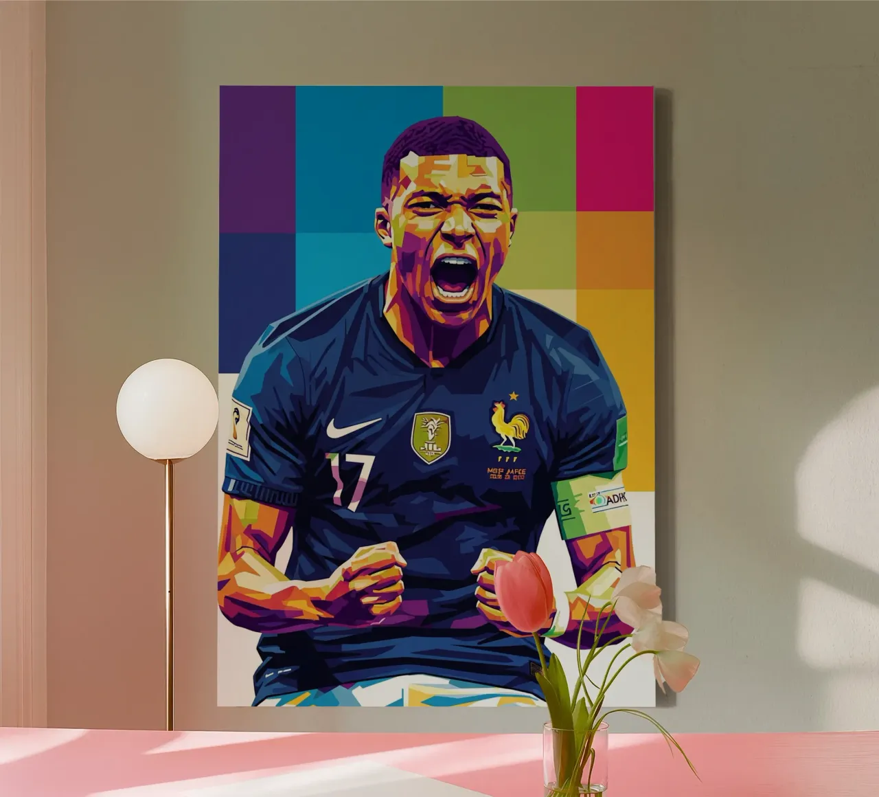 Kylian Mbappe - WPAP art style (5) Leinwand mit Schattenfugenrahmen von Hantamrata