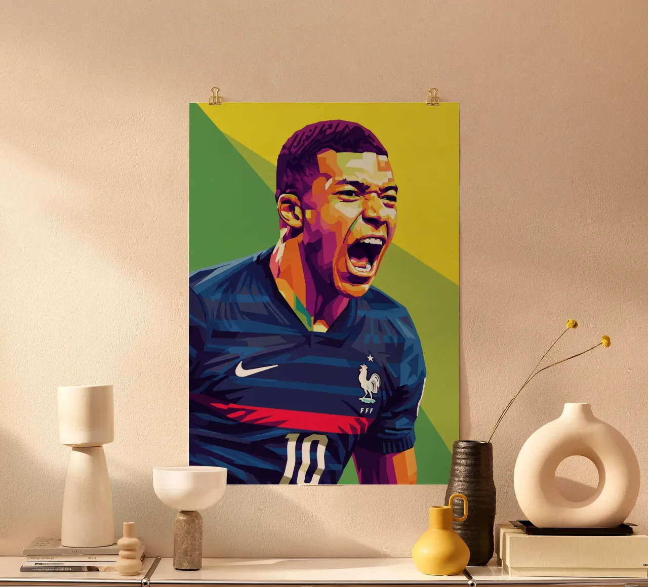 Kylian Mbappe - WPAP art style (6) poster con telaio in plastica da Hantamrata