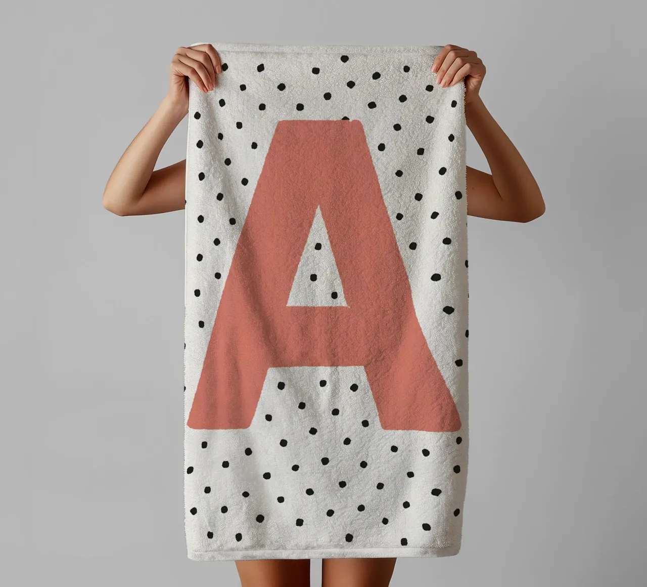 Initial A on polka dots - Scandinavian poster towel by KidzStudio