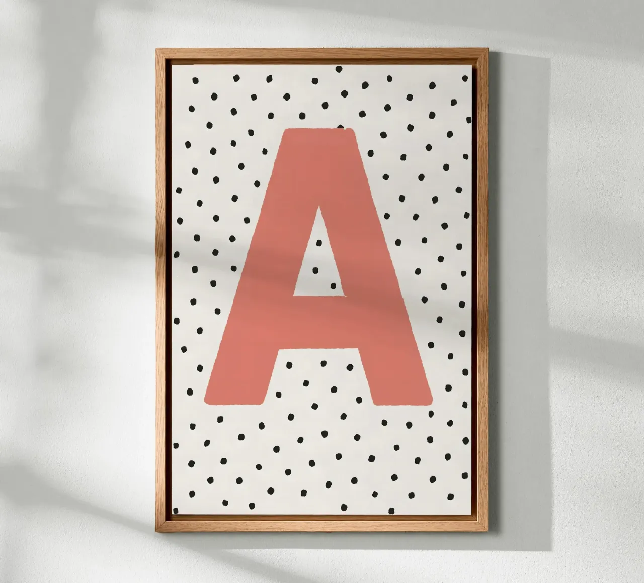 Initial A on polka dots - Scandinavian poster canvas with Floater frame by KidzStudio