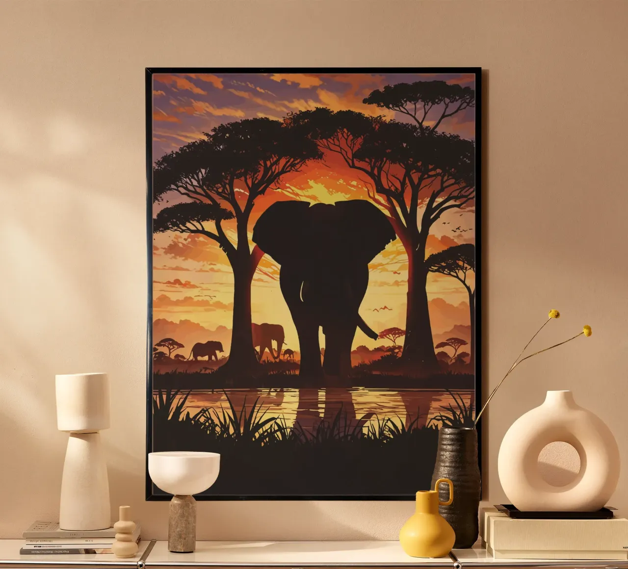 Sagome africane al crepuscolo poster con telaio in plastica da artdesign1985