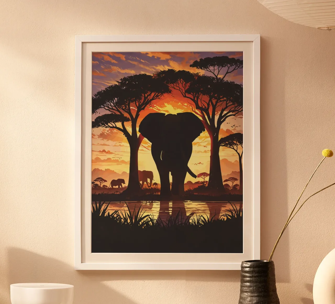 Sagome africane al crepuscolo poster con telaio in plastica da artdesign1985