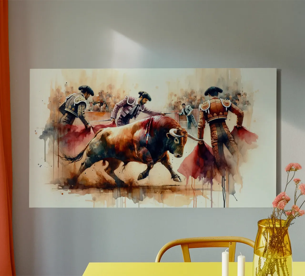 Überlebenskampf der spanischen Stiermatadore Leinwand mit Schattenfugenrahmen von Chromatic Fusion Studio