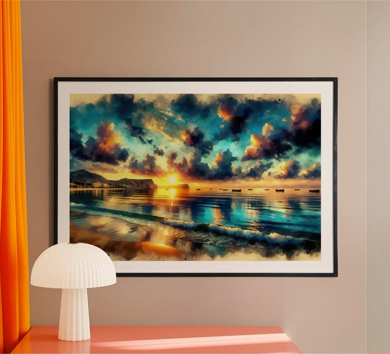 Una splendida scena di tramonto sulla costa poster da Chromatic Fusion Studio