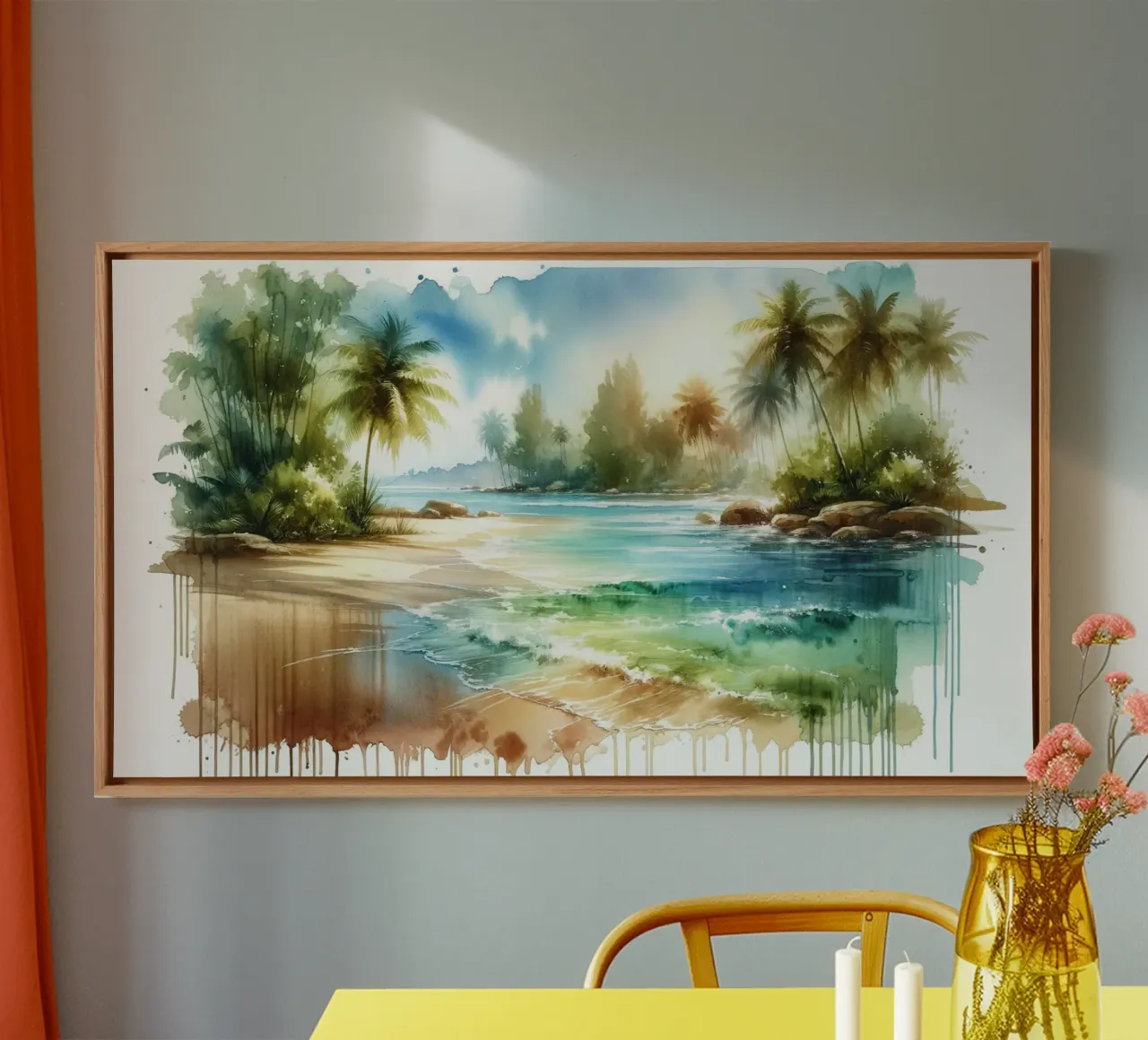 Spiaggia tropicale illuminata dal sole tela con Cornice a cassetta da Chromatic Fusion Studio