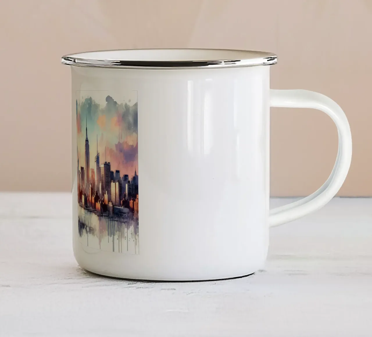 Sunset Hues Over NYC enamel mug by Chromatic Fusion Studio