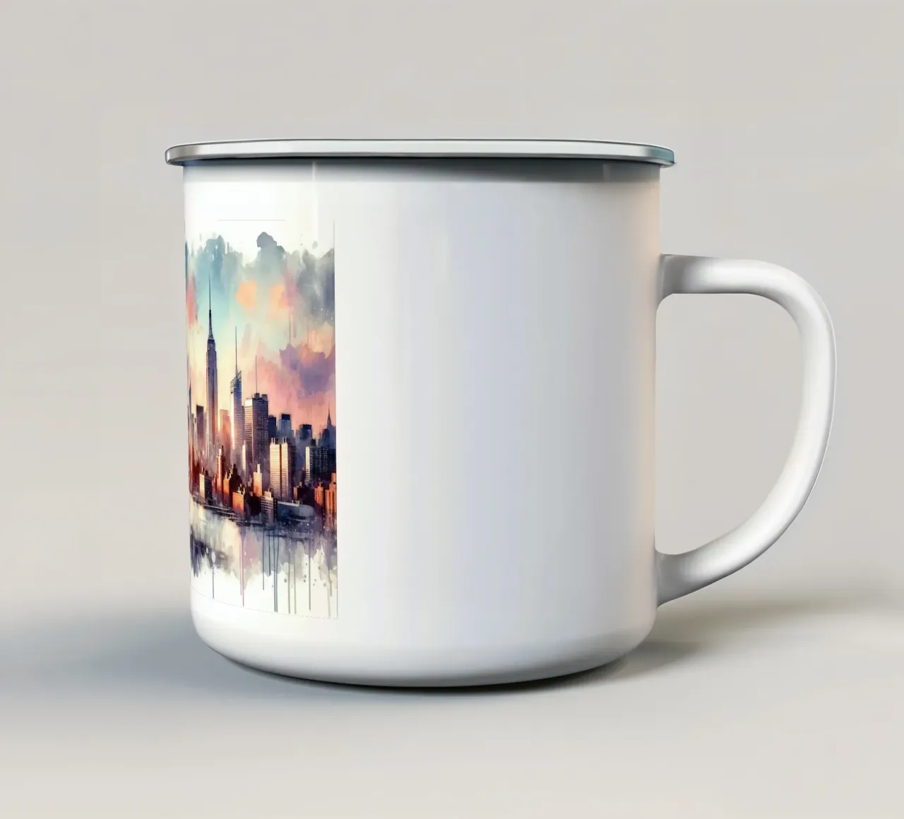 Sunset Hues Over NYC enamel mug by Chromatic Fusion Studio