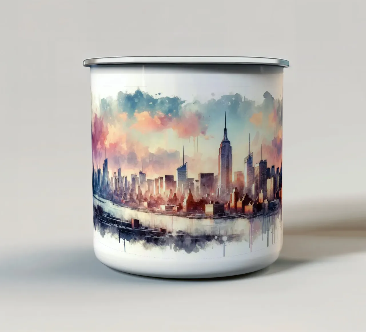Sunset Hues Over NYC enamel mug by Chromatic Fusion Studio