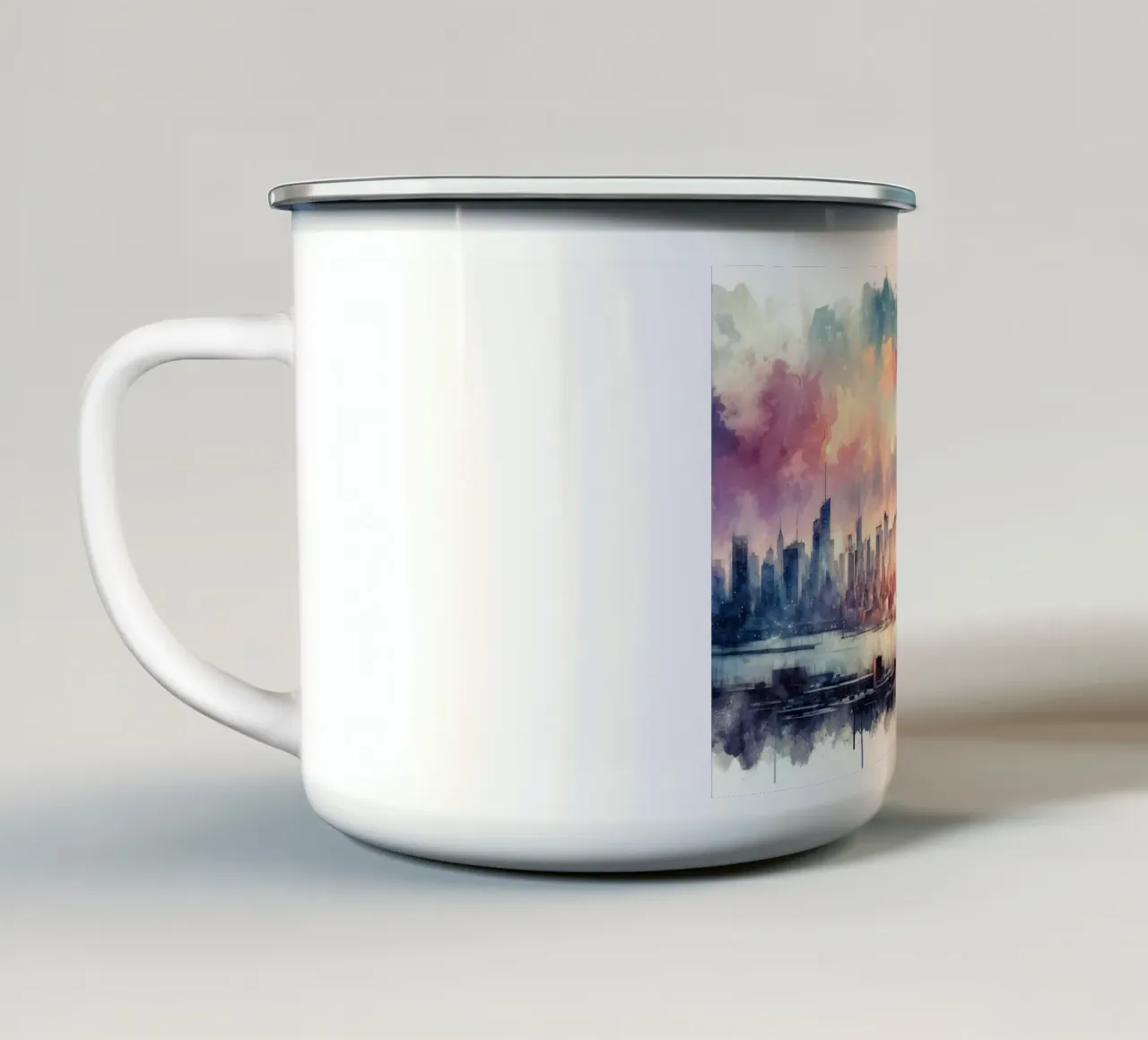 Sunset Hues Over NYC enamel mug by Chromatic Fusion Studio