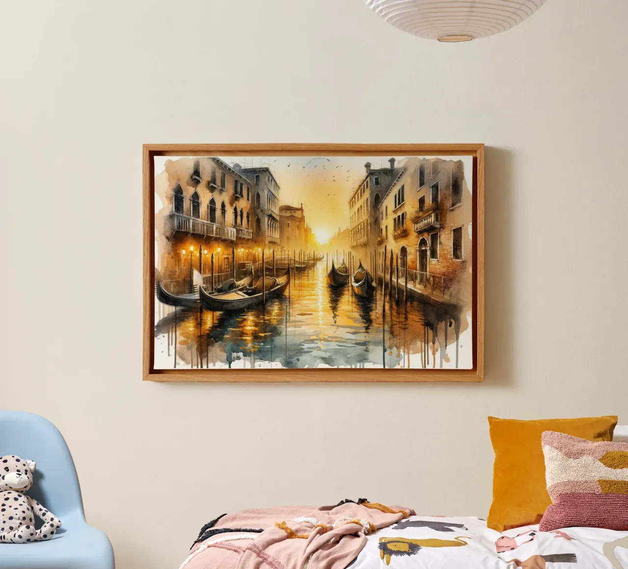 Sunset Over Venetian Canals with Gondolas canvas with Floater frame by Chromatic Fusion Studio