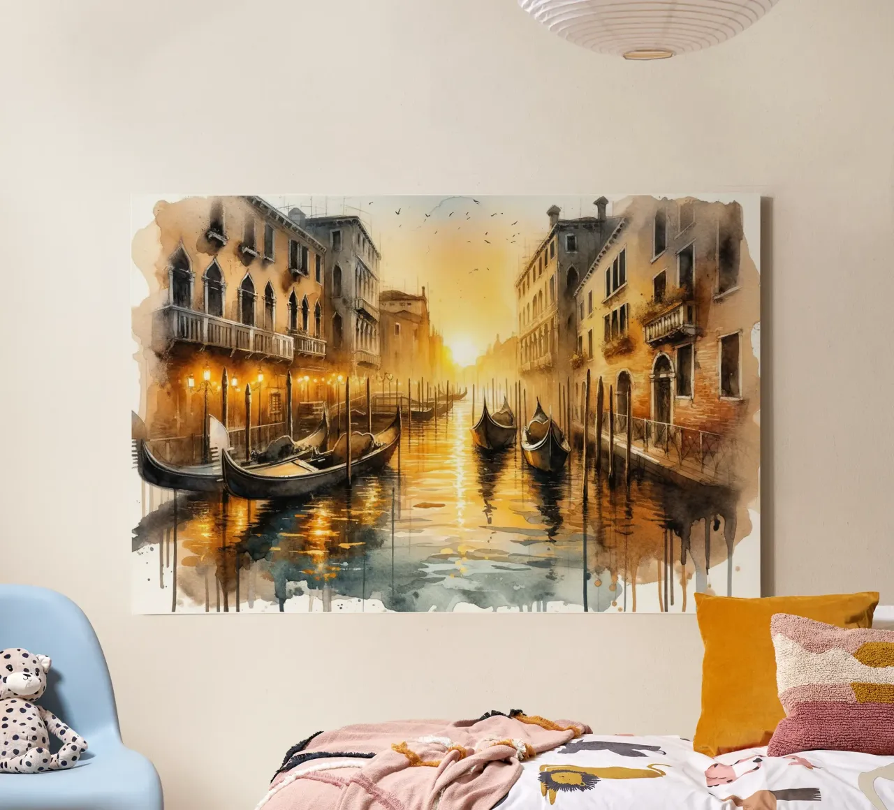 Sunset Over Venetian Canals with Gondolas canvas with Floater frame by Chromatic Fusion Studio