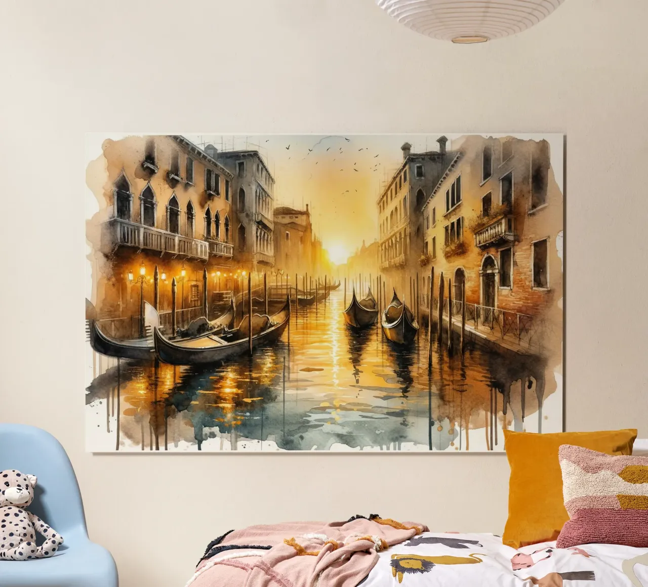 Sunset Over Venetian Canals with Gondolas poster by Chromatic Fusion Studio