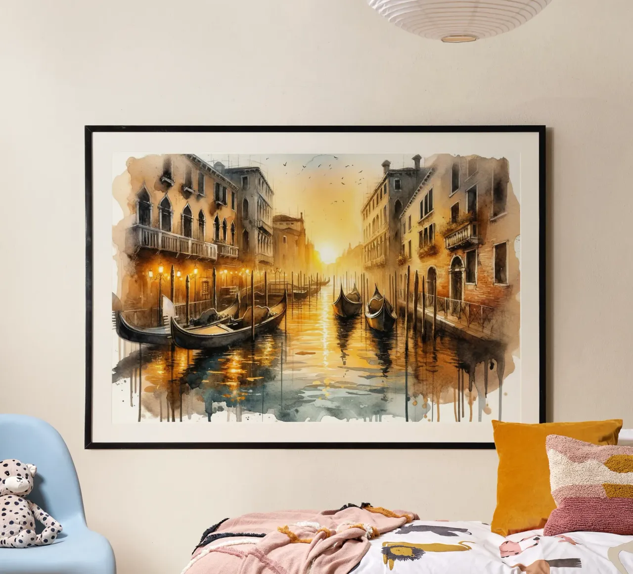 Sunset Over Venetian Canals with Gondolas poster by Chromatic Fusion Studio