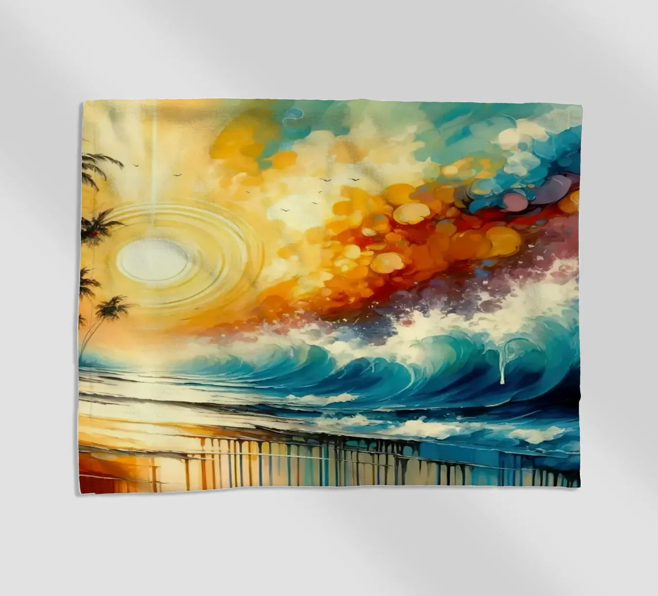 Sunset Symphony within the Ocean's Embrace beach towel by Chromatic Fusion Studio