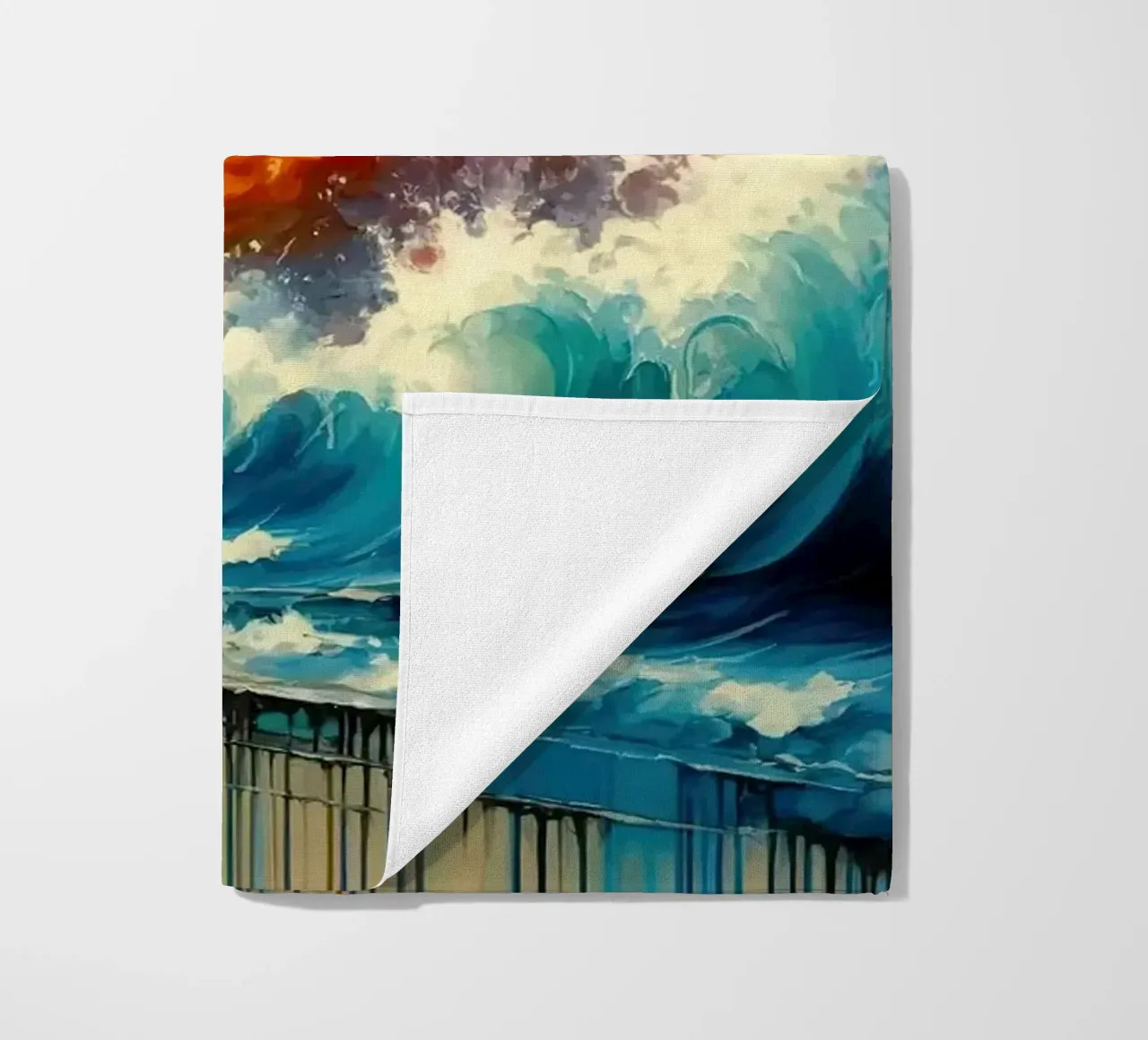 Sunset Symphony within the Ocean's Embrace beach towel by Chromatic Fusion Studio