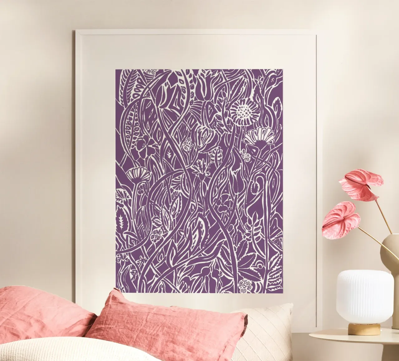 White floral pattern on violet hahnemühle by PaperLine Art