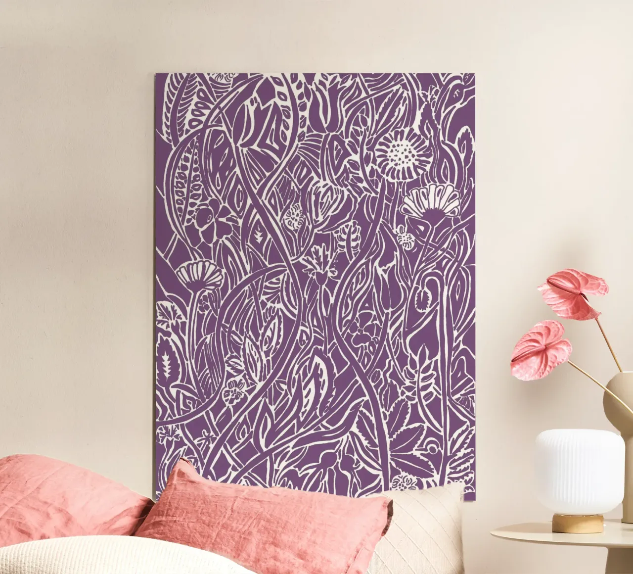 White floral pattern on violet hahnemühle by PaperLine Art