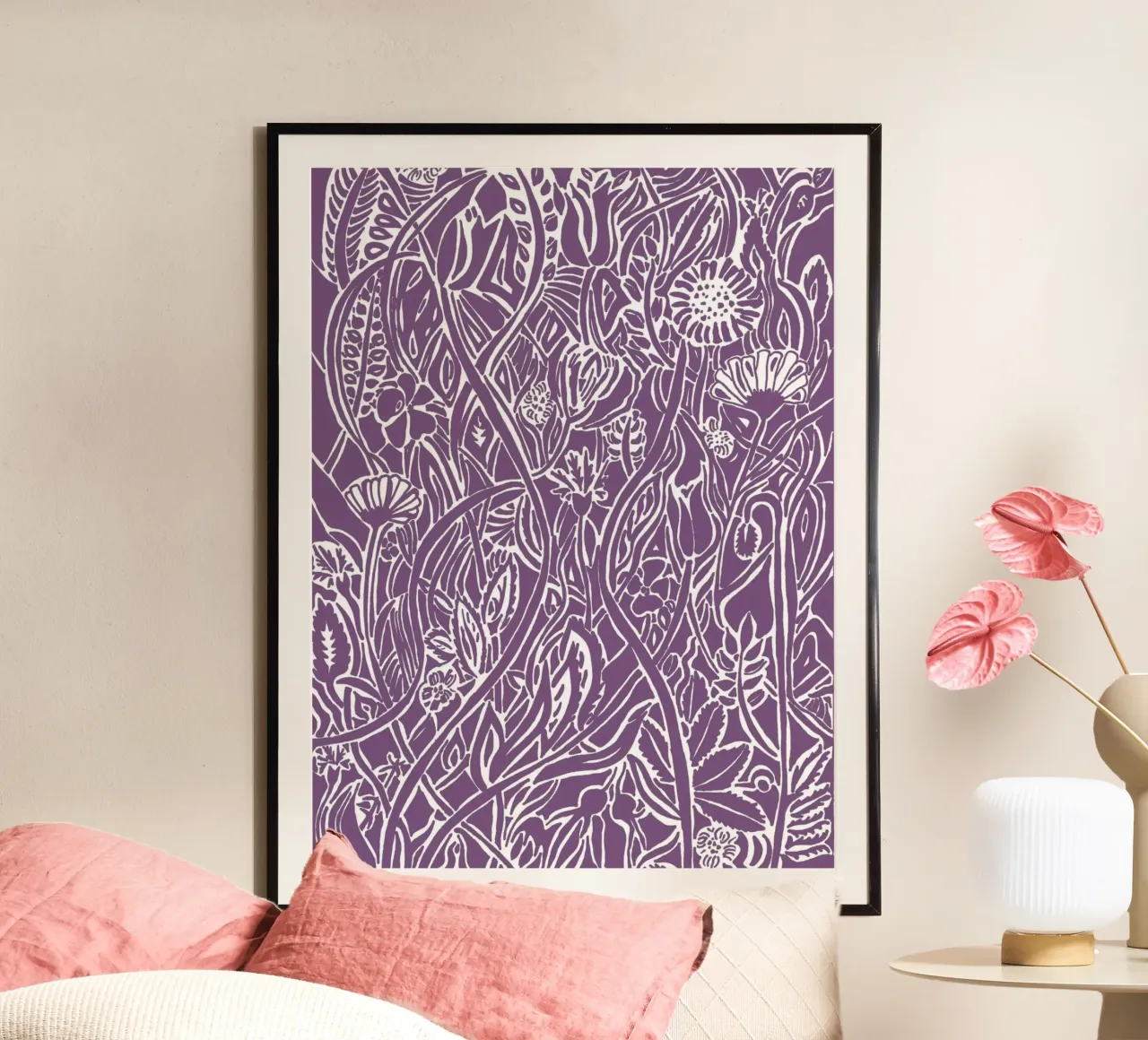 White floral pattern on violet hahnemühle by PaperLine Art