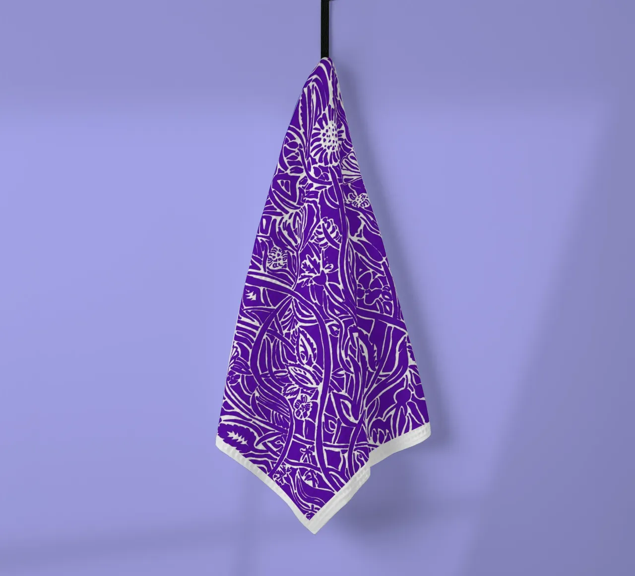 Disegno floreale bianco su blu-viola canovaccio da cucina da PaperLine Art