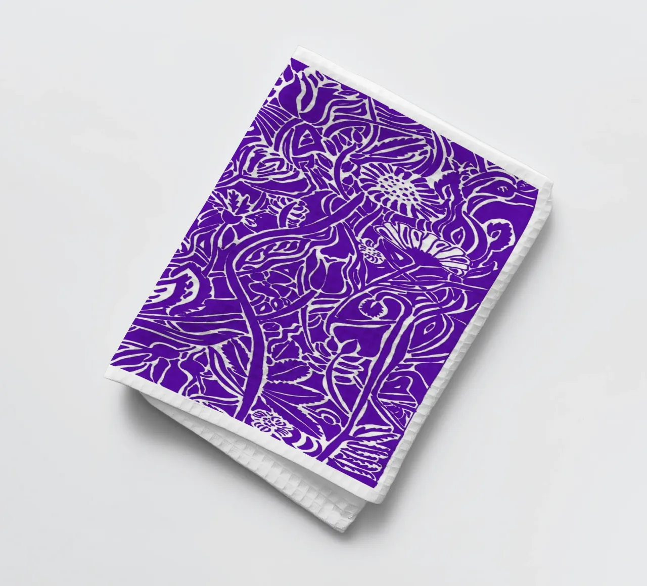 Disegno floreale bianco su blu-viola canovaccio da cucina da PaperLine Art