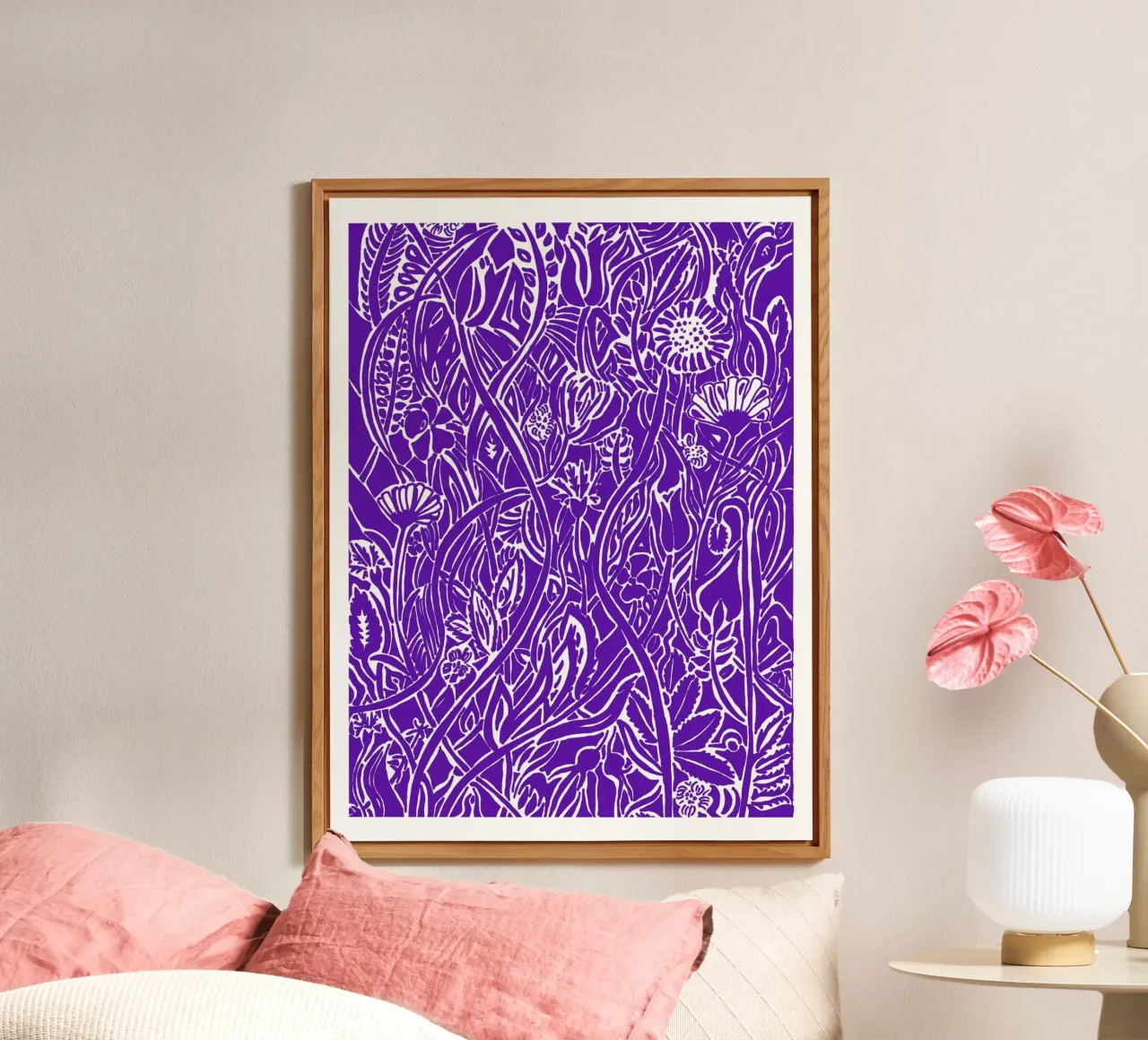 Floral design white on blue-violet forex plate by PaperLine Art
