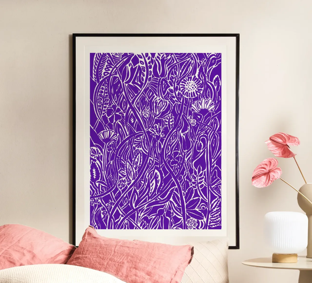 Floral design white on blue-violet hahnemühle by PaperLine Art