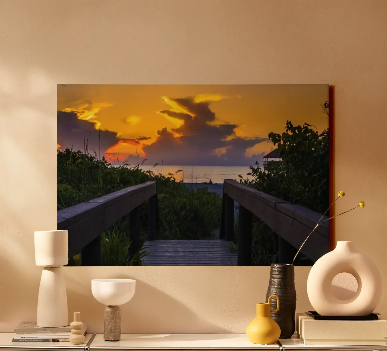 Boardwalk to the Beach, Cocoa Beach, Florida tela con Cornice a cassetta da Wanderlust Vibes
