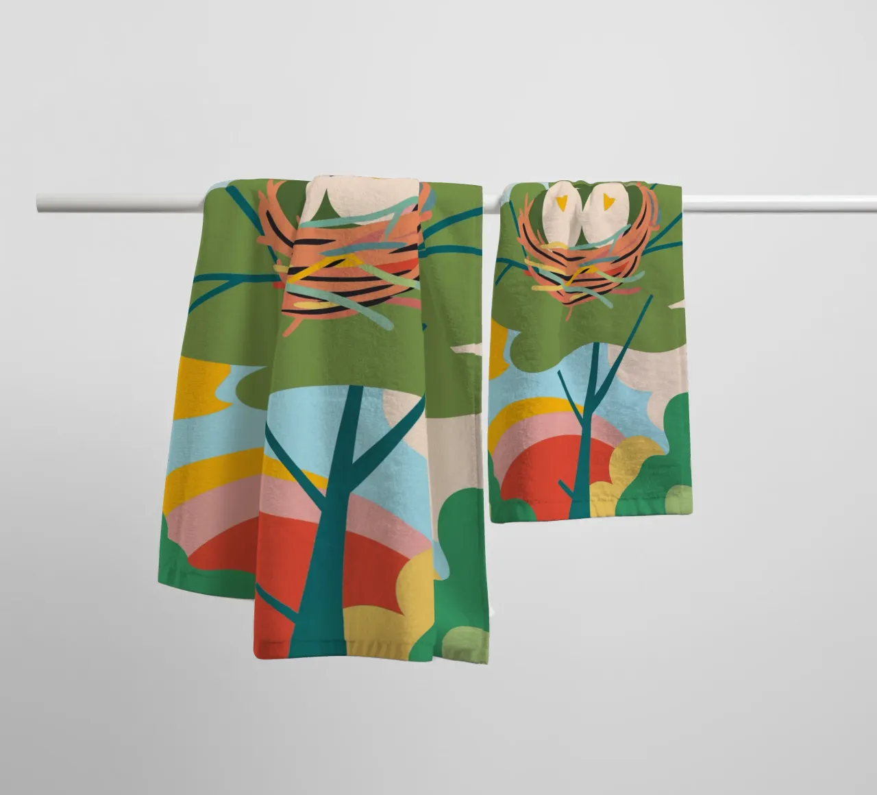 Bird's Nest Laying Eggs towel by CUTE ANIMALS