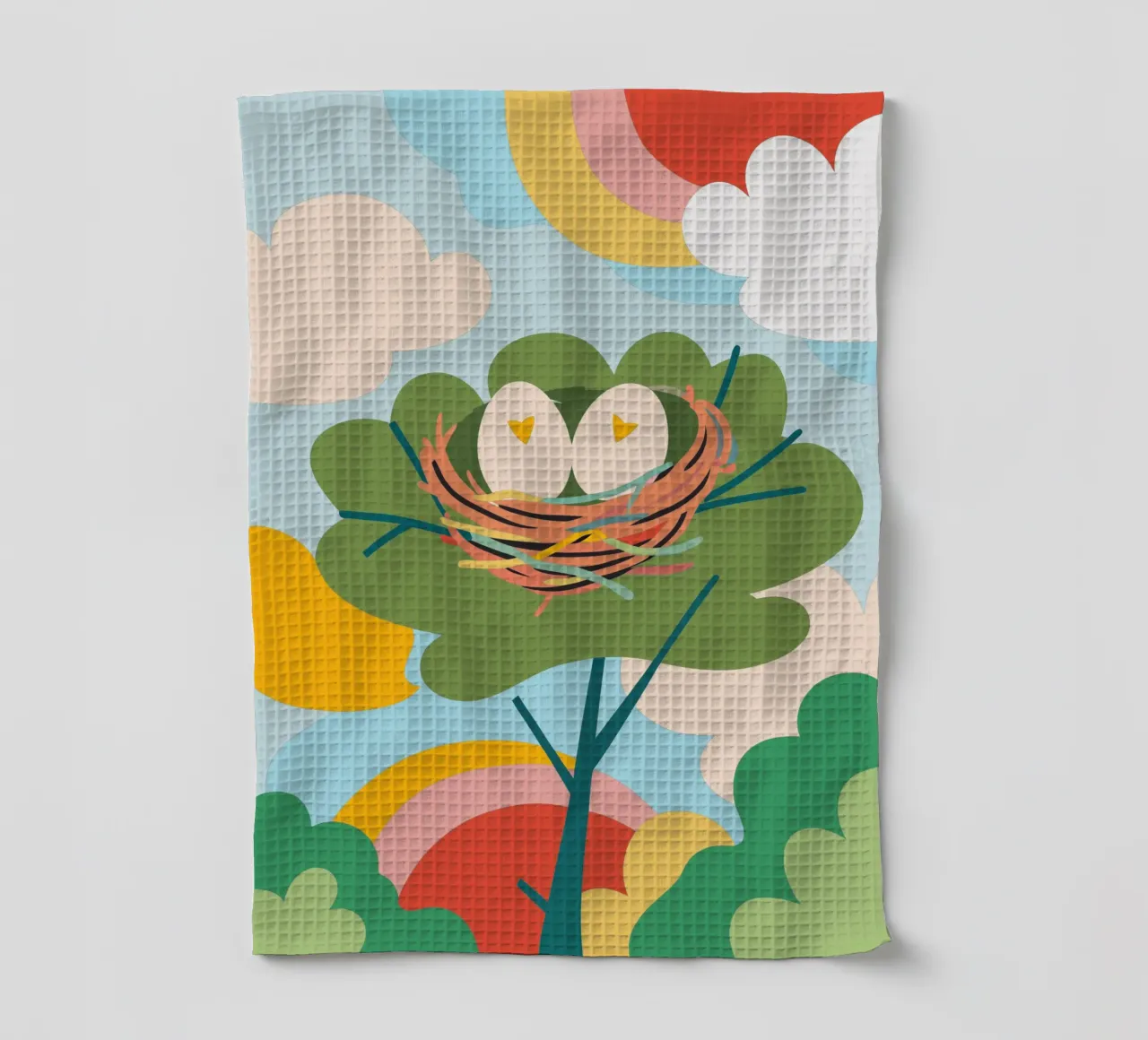 Bird's Nest Laying Eggs tea towel by CUTE ANIMALS