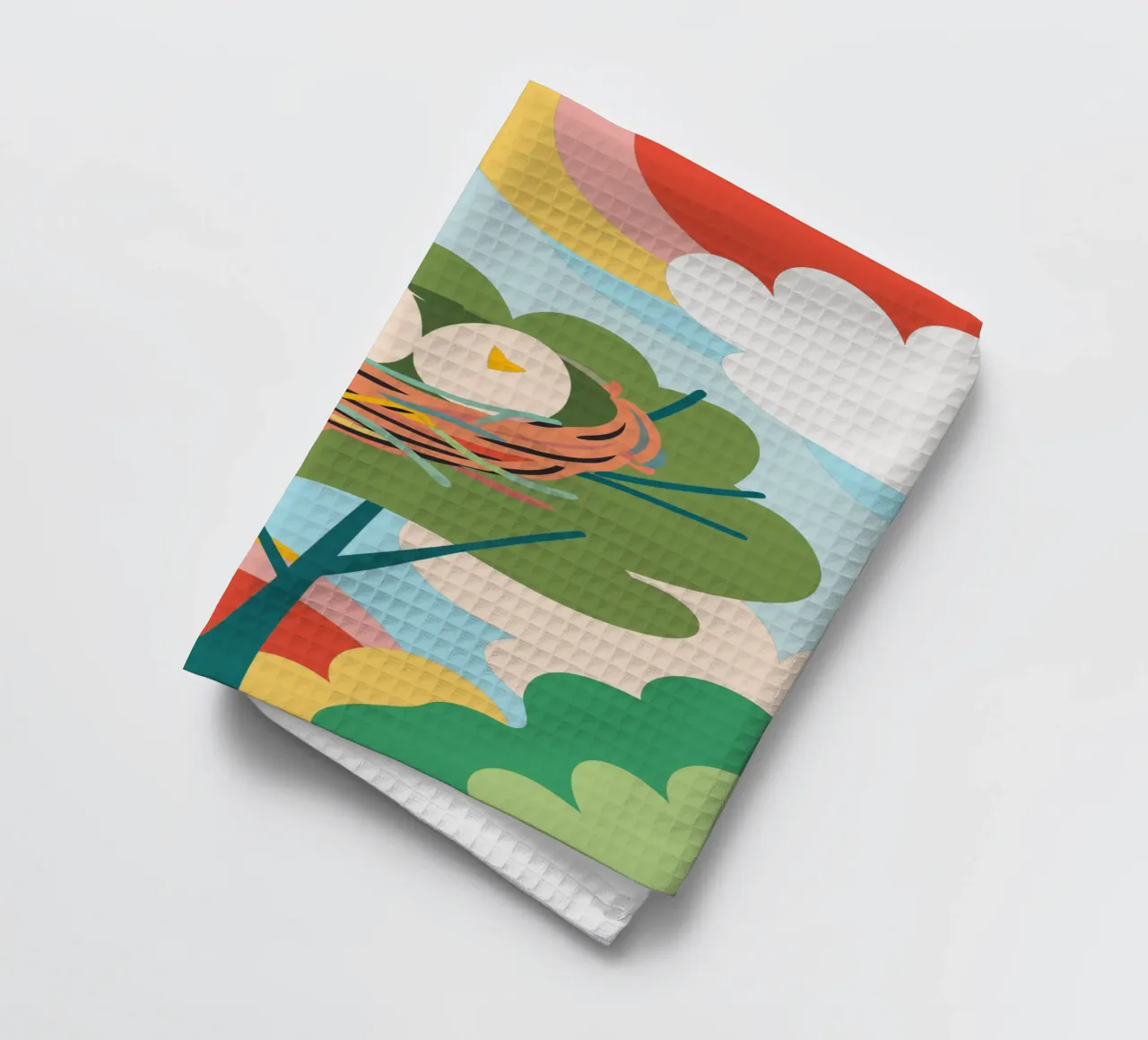 Bird's Nest Laying Eggs tea towel by CUTE ANIMALS