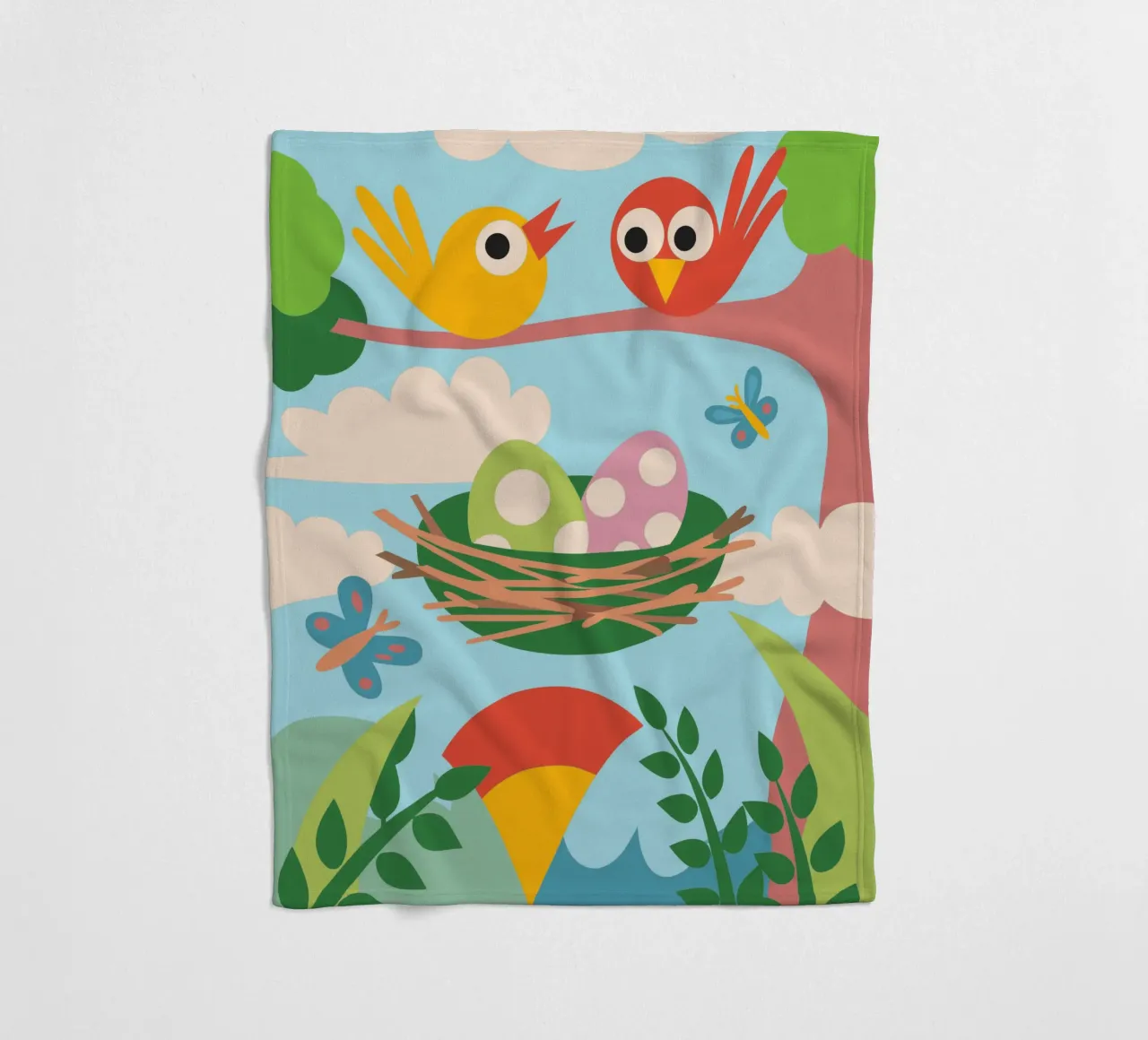 Bird's Nest Laying Eggs fleece blanket by CUTE ANIMALS