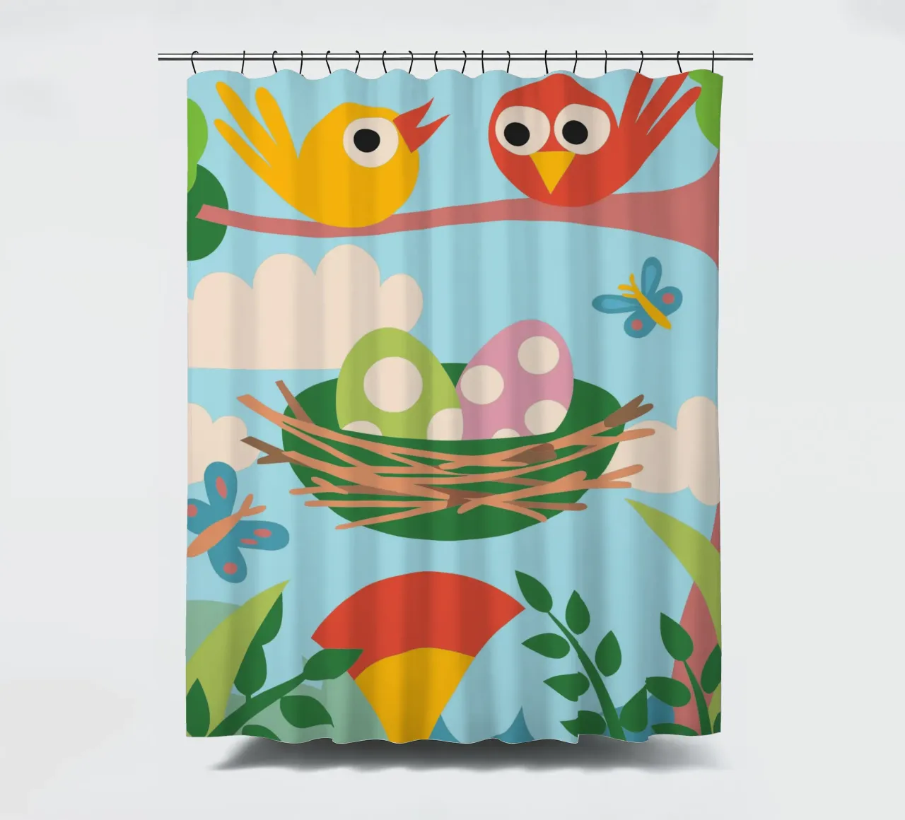 Bird's Nest Laying Eggs shower curtain by CUTE ANIMALS