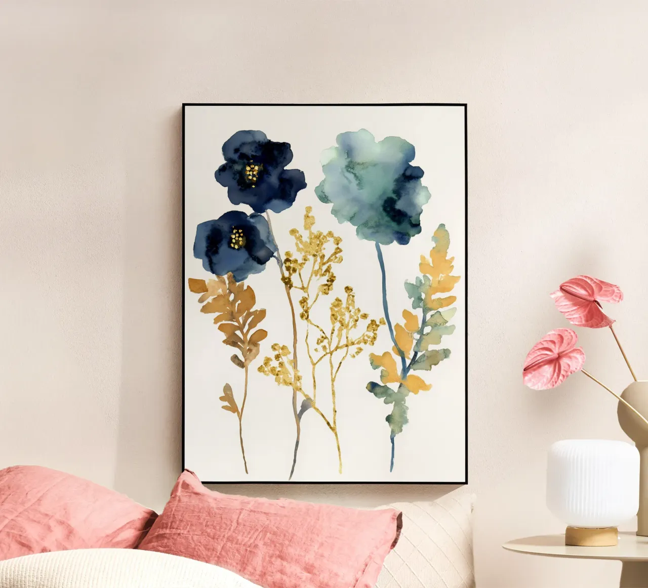 Indigo & Goud Bloei acryl van Sophia Calder Studio