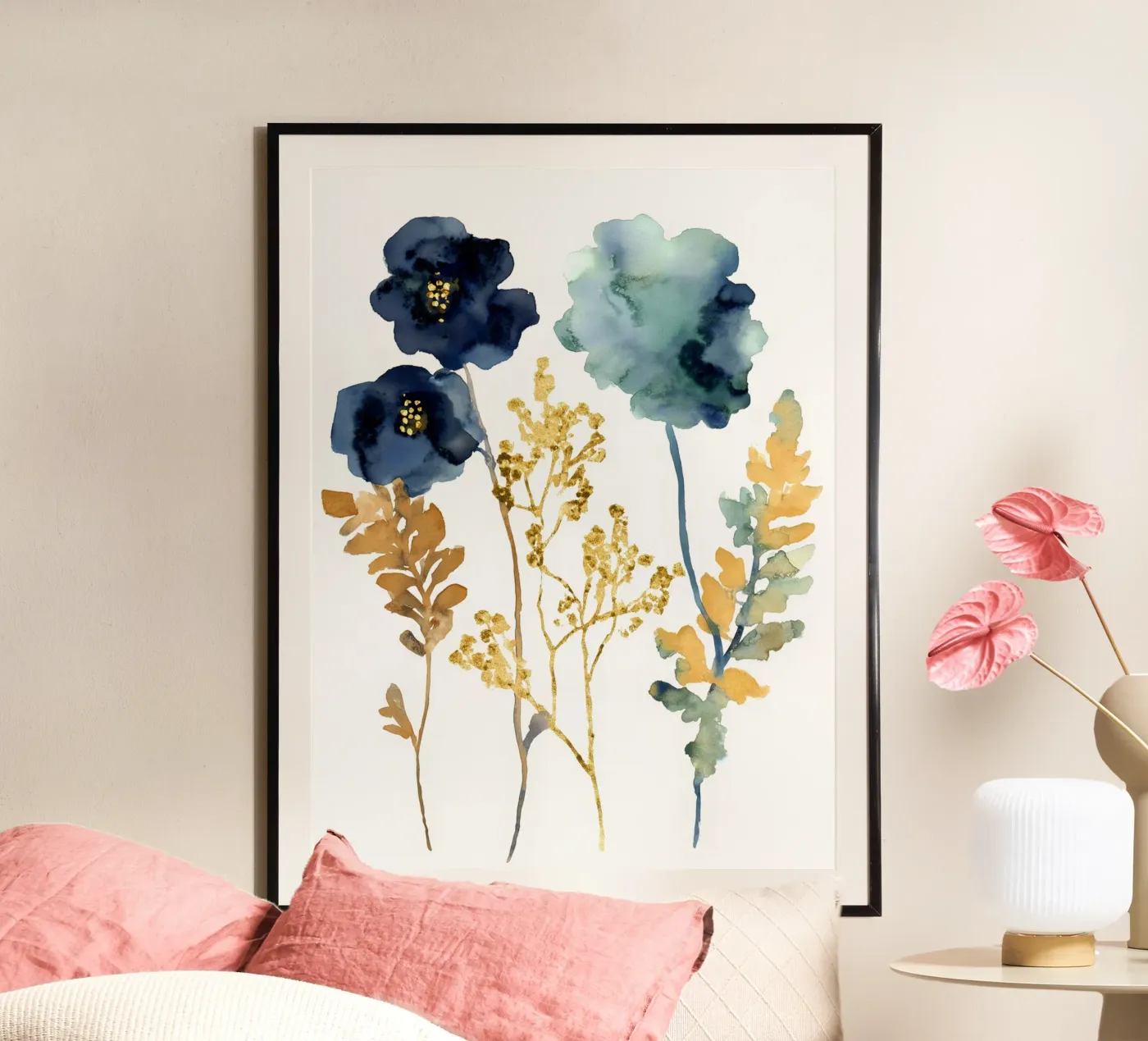 Indigo & Gold Bloom Poster von Sophia Calder Studio