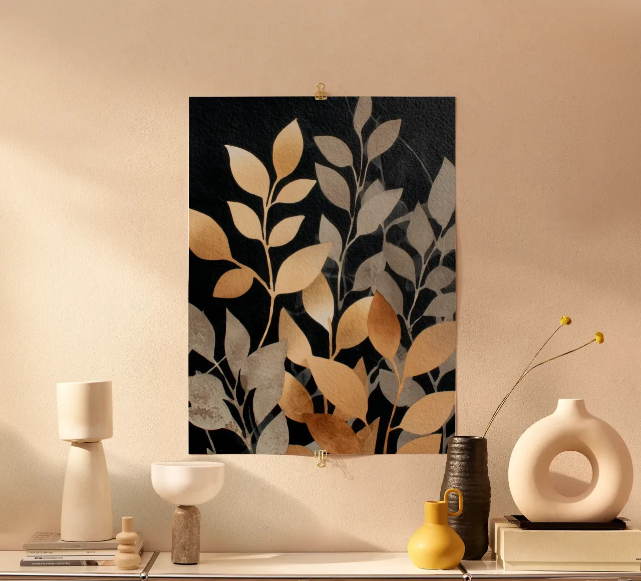 Baldacchino dorato poster con telaio in plastica da Sophia Calder Studio