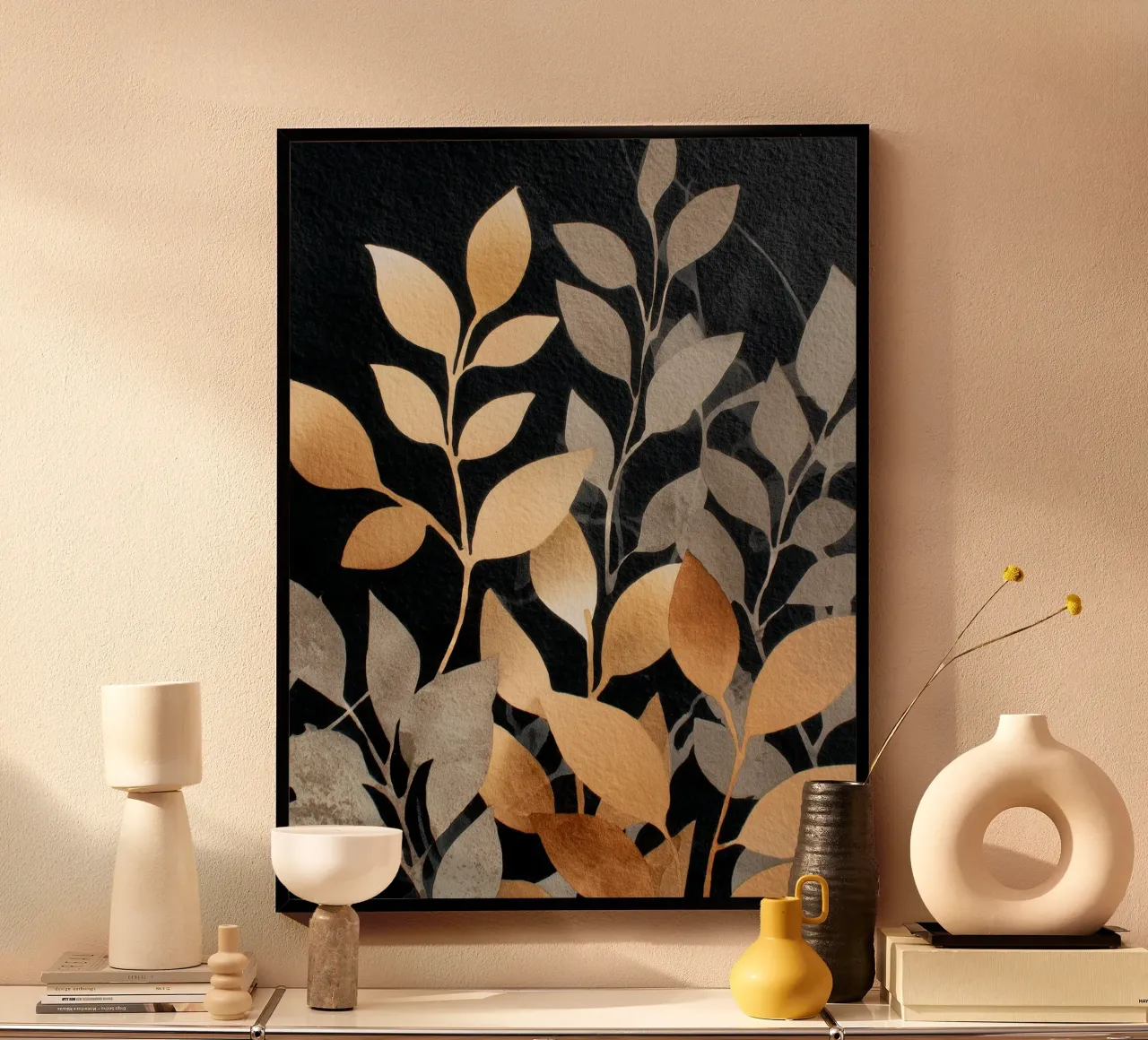 Baldacchino dorato poster con telaio in plastica da Sophia Calder Studio