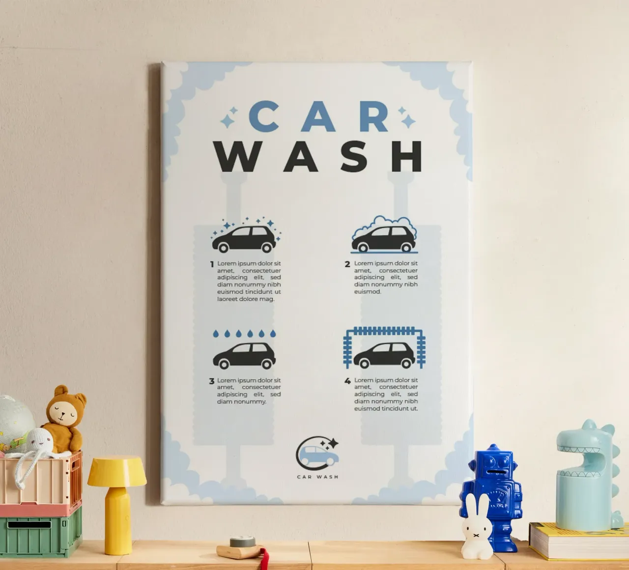 Poster autowasstraat canvas met Baklijst van williamsshop