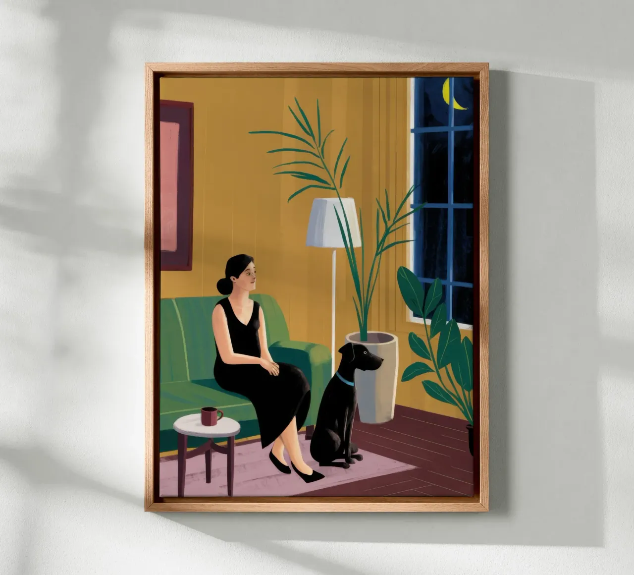 Evening Conversation Stillness canvas with Floater frame by Line Fable