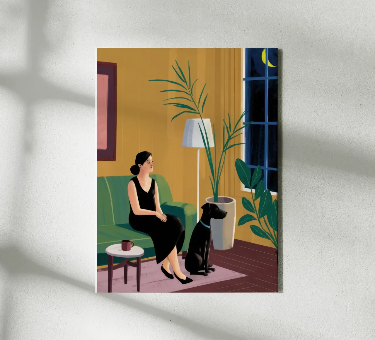 Evening Conversation Stillness canvas with Floater frame by Line Fable