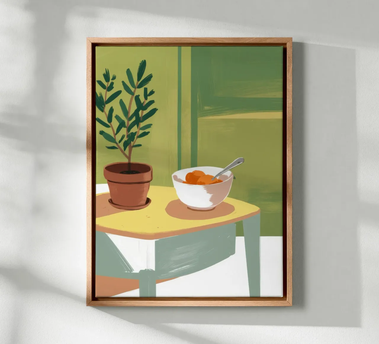 Cozy Soup Stillness canvas with Floater frame by Frosh Pallete