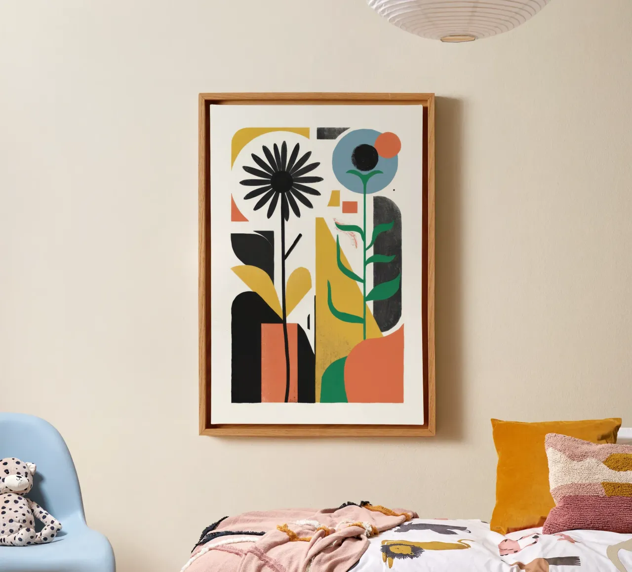 Abstract Floral Forms canvas with Floater frame by Solar Paint