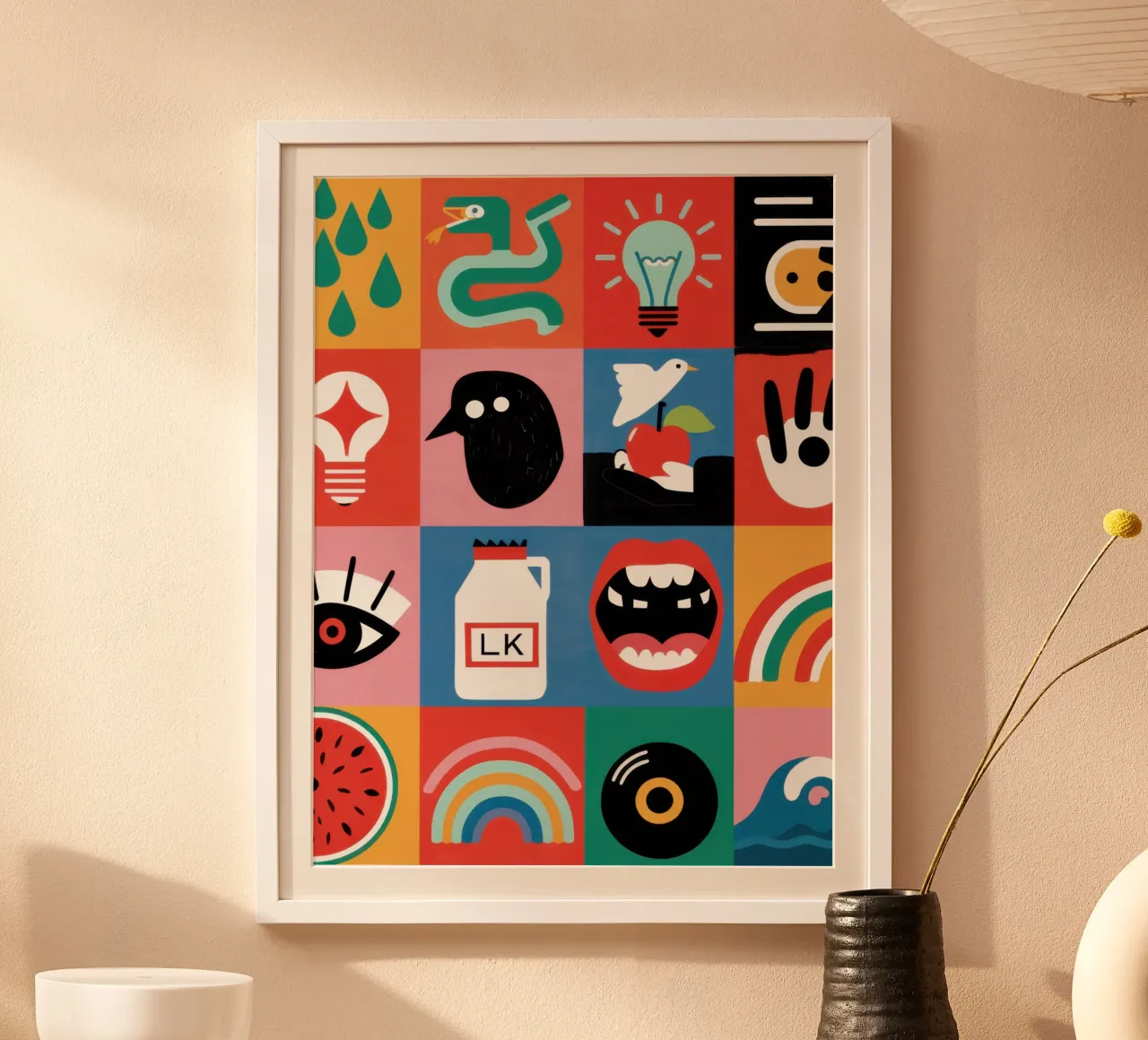 Medley di icone moderne poster con telaio in legno da Line Fable