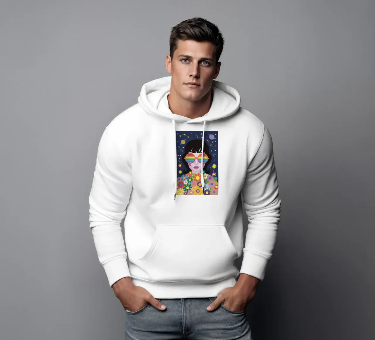 Sguardo cosmico dell'arcobaleno felpa con cappuccio da Frosh Pallete