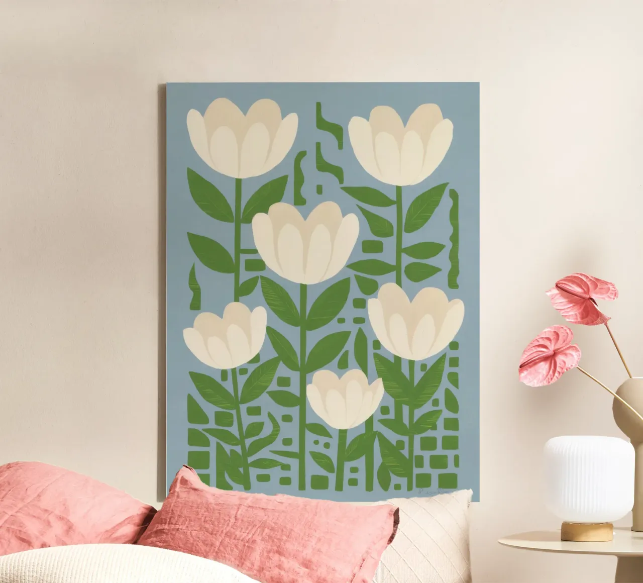 Witte tulp Serenity canvas van Lunar Valentina