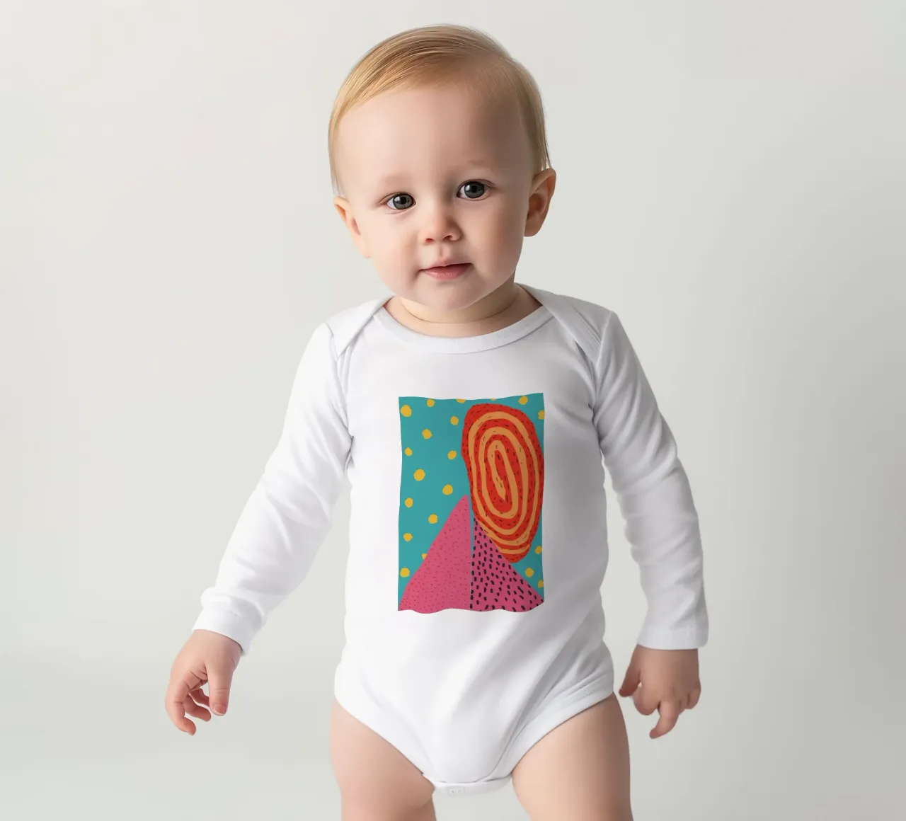 Abstract Polka Playground long-sleeve baby romper by Solar Paint